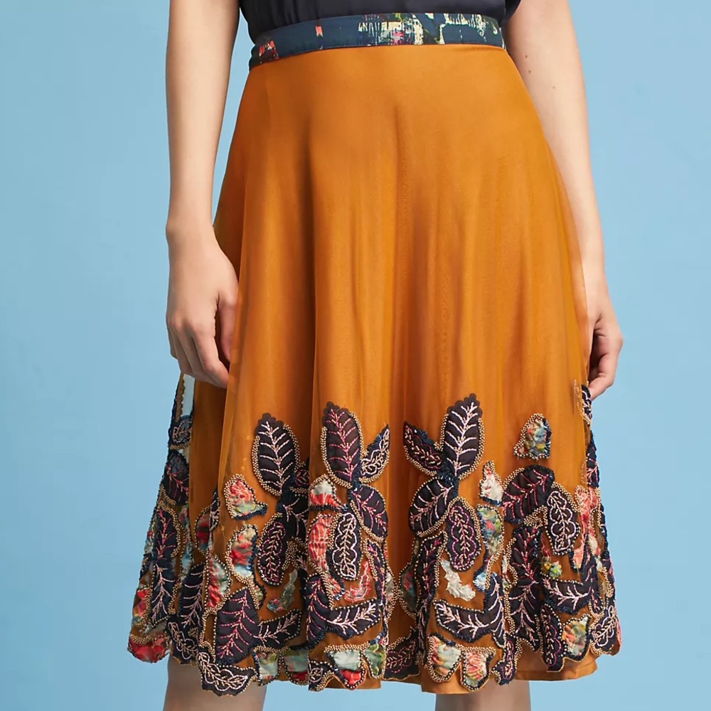 Anthropologie Bhanuni By Jyoti Sita Tulle orange beaded floral boho skirt